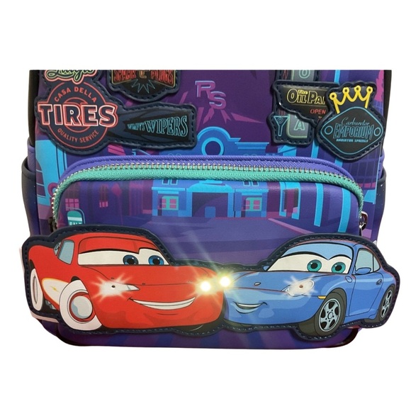 NWT Loungefly Disney Cars Lightning McQueen & Sally Light-Up Backpack & Wallet - Picture 8 of 8